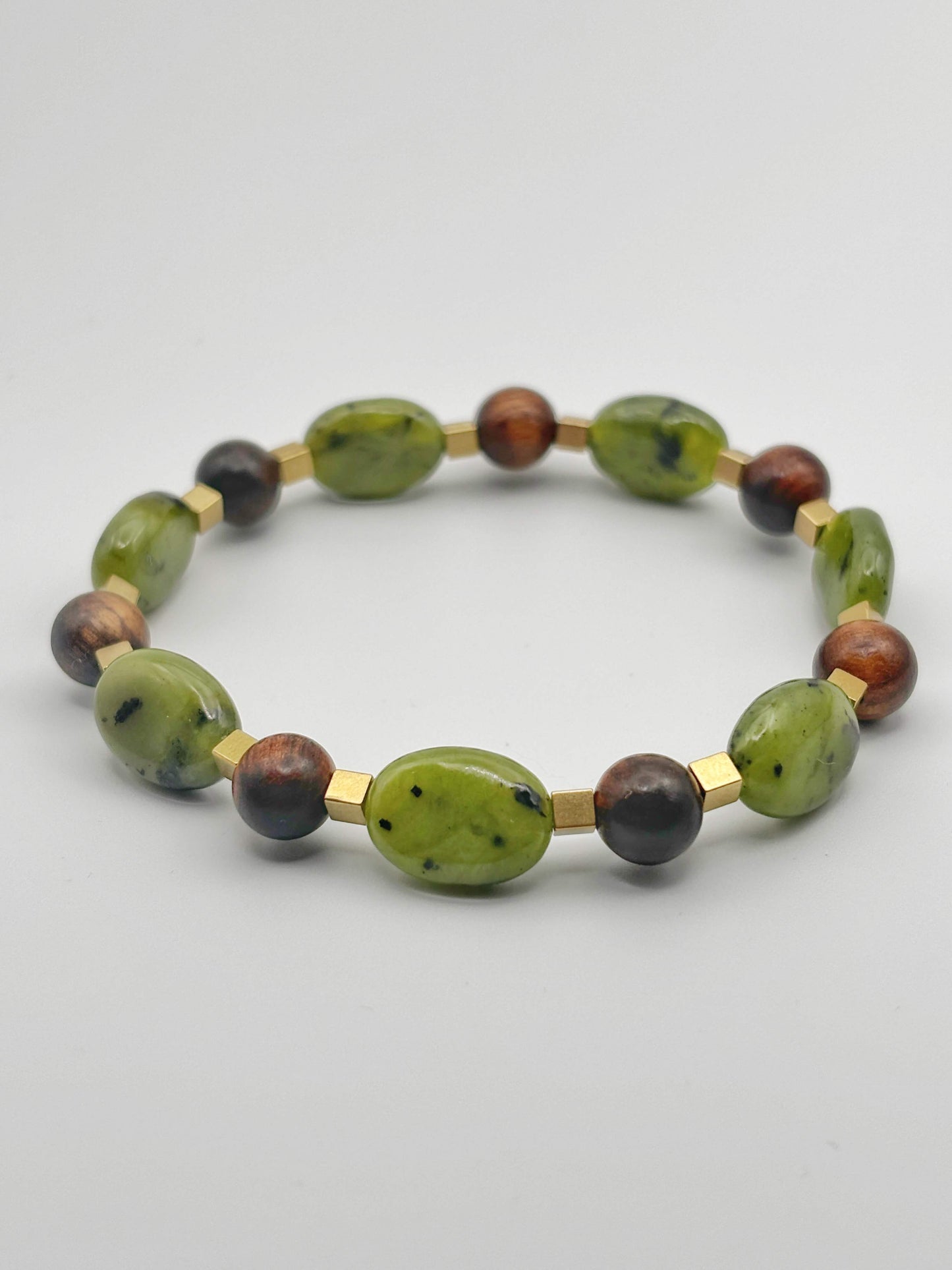 Wood and Green Jade Bracelet