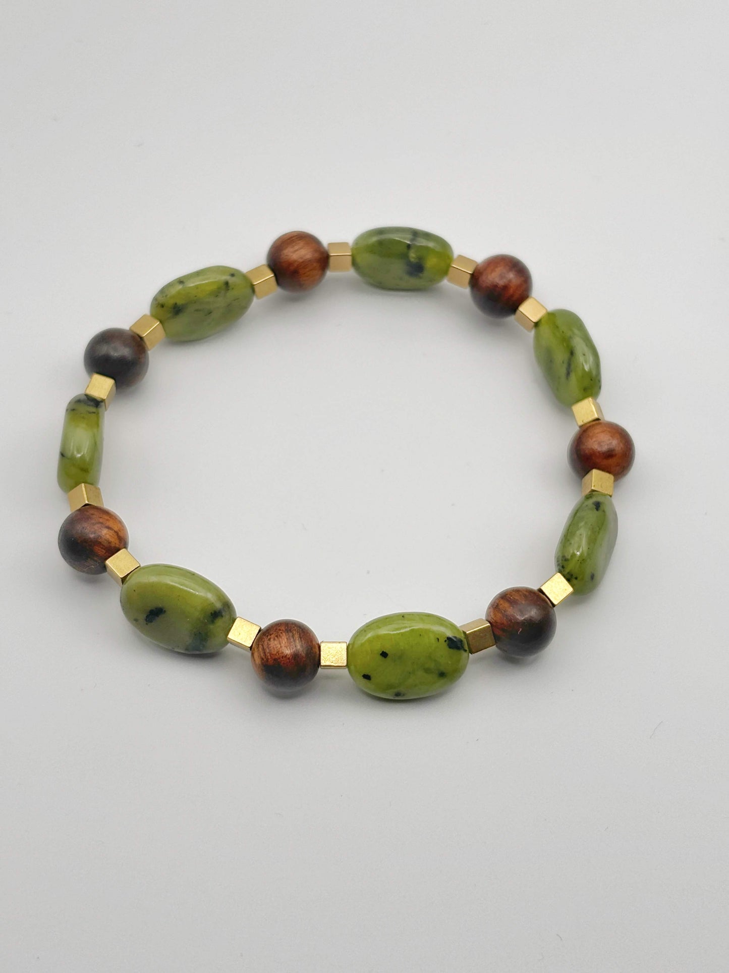 Wood and Green Jade Bracelet