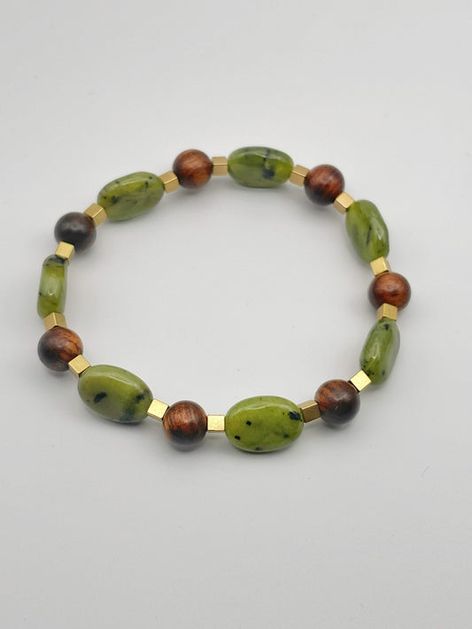 Wood and Green Jade Bracelet