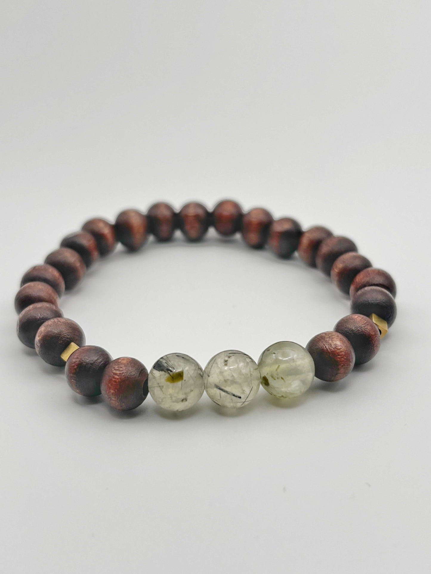 Wood and Prehnite Bracelet