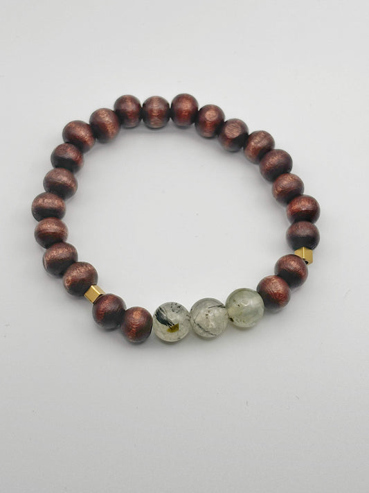 Wood and Prehnite Bracelet